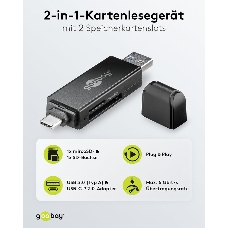 goobay 58261 USB C 2 in 1 Card Reader/USB 3.0