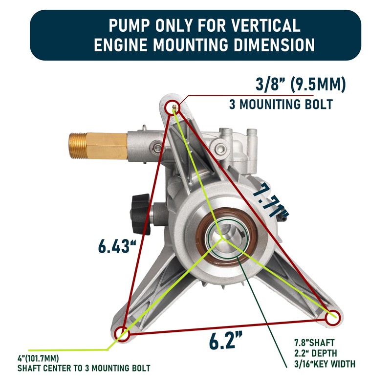 Hourleey 7/8" Shaft Vertical Pressure Washer Pump, 3400PSI 2.5GPM, Replacement