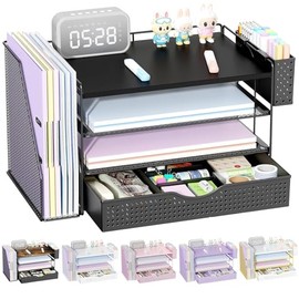 gianotter Organizadores de escritorio de madera y accesorios con soporte para archivos, accesorios de escritorio de 4 niveles y organizadores de...   