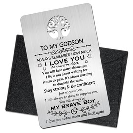 Mhfpl To My Godson Wallet Card, Engraved Metal Wallet Insert Card from Godmother Godfather to Godson, Motivational Quote Card, First Baptism Birthday Graduation Deployment Gifts for Godson
