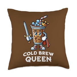 Cold Brew Coffee Queen Funny Drink Illustration Throw Pillow