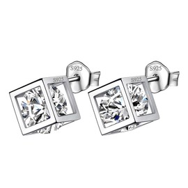 Aurora Tears Birthstone Necklace Jewellery Set, Square Birthstone Pendant for Women and Girls, 925 Sterling Silver, Earrings, 4-aprile diamond