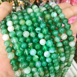 Natural Gemstone Strip Lace Agate Beads, 8 mm, 6 mm, 4 mm, Polished and Matt, Ball Shape Jewellery Beads (4 mm, Pack of 25, Green Polished)