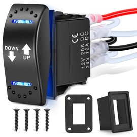 Nilight Down Up Polarity Reverse Blue LED Switch DPDT 20A 12V 24V 7PIN Momentary Rocker ON Off ON Switch Toggle with Jumper Wires and Switch Adaptor for Control Motor for Hoist Crane Linear Actuator