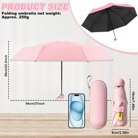 UHETLET Compact Umbrella, Storm Resistant with 8 Ribs, Pocket Umbrella, Mini Umbrella, Folding UV Umbrella, Mini Umbrella, Lightweight Mini Umbrella, Women, Perfect for Handbag, pink