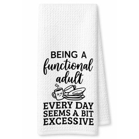 Funny Adulting Gifts Coffee Kitchen Towels 16x24, Functional Adult Decor, Sarcastic Humor Dish Towel Gift for Women, Dishes Joke Bathroom Cloth, Adulting College Student Gifts