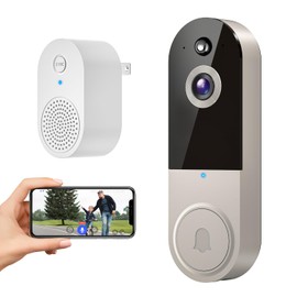 LINKSEAR 1080P Wireless Video Doorbell Camera with Receiver, Night Vision, Cloud Storage, 2.4GHz Wi-Fi, Smart AI Human Detection, 2-Way Talk, Real-Time Alert, Battery Powered for Home Security (Linen)