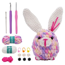 Crochet Kit for Beginners, Crochet Animal Kit Crochet Kit for Adults, Birthday DIY Craft Gift with Crochet Yarns, Hook, Step-by-Step Instruction and Crochet Accessories (Bunny)