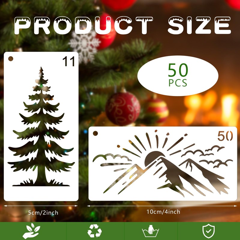 OOTSR 50Pcs Mountain Tree Painting Stencils for Craft Reusable, 2"x4"