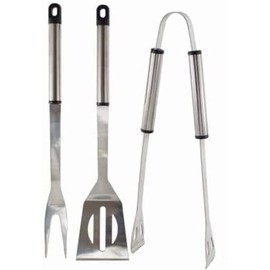 MYJ 3 PCS Stainless Steel BBQ Tools Set Superior Solid with Long Handles Featuring Fork Tongs Turner for Barbecue & Grilling BBQ Lovers Family and Friends-Best Barbecue Set for Outdoor Barbecue