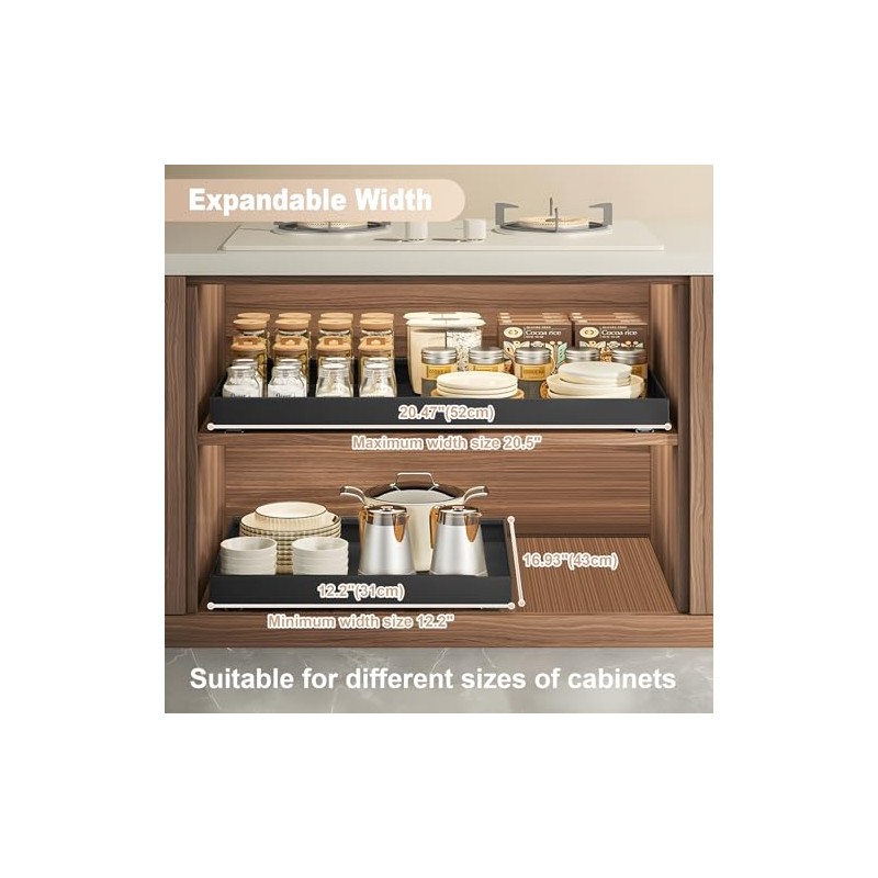 Telescopic Drawer for Gluing, Pack of 2 Extendable Kitchen Drawers,