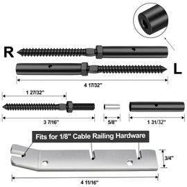 BLIKA 10 Pair 1/8" Black Left & Right Swage Lag Screws for Wood Posts-Hidden Crimp Design, T316 Stainless Steel, Hidden Crimp Cable Railing Kit, Wire Railing Kit for Decks