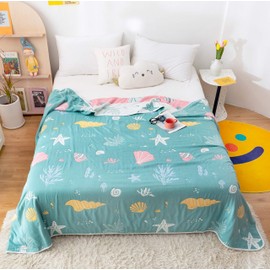 J-pinno Coral Conch Starfish Shell Muslin Blanket Reversible 100% Cotton 6 Layer Quilt Bed Blanket Soft Warm Throw Sofa Couch Toddler Kids Cartoon Travel Coverlet Sheet (Sea, Crib 46" X 56")