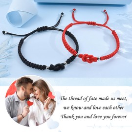 PZXHRY Couples Bracelets Matching Bracelets For Couple Anniversary for Him and Her Long Distance Relationship Gifts for Girlfriend Boyfriend Husband Wife Birthday Soulmate Red Black Knot