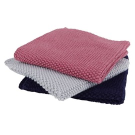 Redecker Dish Cloth - Knitted Cotton (Set of 3), Pink/Grey/Blue