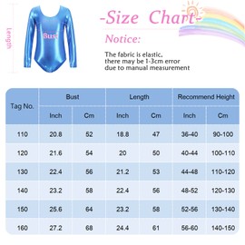 SEAUR Leotards for Girls Size 8-10 Long Sleeve Gymnastic Ballet Dance Leotard One Piece Dancing Bodysuit Unitards Shiny Practice Dance Outfit 7-8T Blue