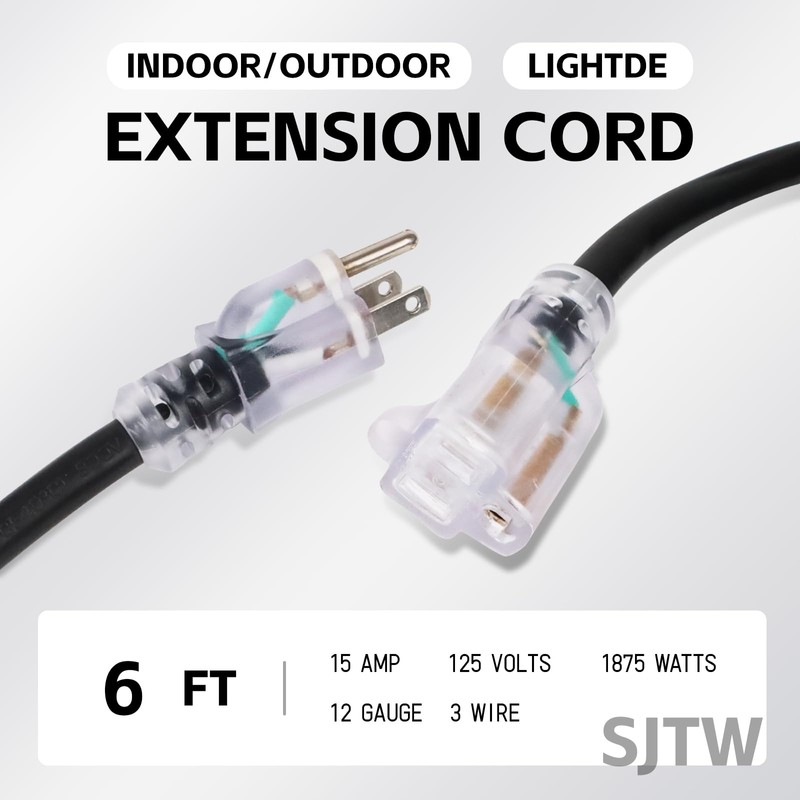EP 6 Ft Lighted Outdoor Extension Cord - 12/3 SJTW