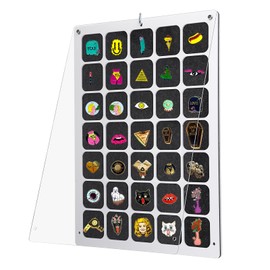 TOLIDA Acrylic Pin Display Organizer - Wall Hanging/Tabletop 35 Grids Pin Display Storage Holder, Dustproof Display Board for Various Sizes of Badges, Travel Brooches, Earrings