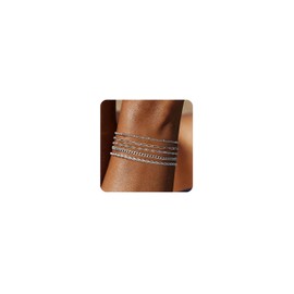 Non Tarnish Dainty Silver Bracelet Stack for Women Small Wrist,Waterproof Stainless Steel Thin Chain Stackable Bracelet Set,Waterproof Womens Jewelry,6Inch