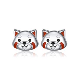 S925 Sterling Silver Red Panda Stud Earrings Cute Animal Jewelry Gift for Women Daughter