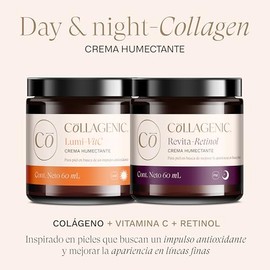 COLLAGENIC 2 Pack Cremas Faciales Día y Noche | Vitamina C, Retinol, Colágeno Hidrolizado, Filtros Solares | Aclarante con FPS + Hidratante | 2 Cremas