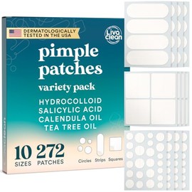 LivaClean 272 Parches para Acne Set - Pimple Patch Día y Noche - Parche Hidrocoloide Anti Acné - 10 Tamaños - Parche Acne - Parche Hidrocoloides