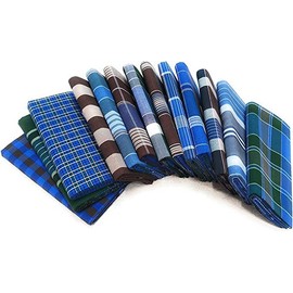 VAKRATUNDA KITCHENWARES Handloom 100% Pure Cotton Checked Lungi/Dhoti/Sarong/Wrap/Beach Wear for Mens, Blue, 3 Piece