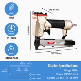 meite 18 Gauge Pneumatic Upholstery Stapler, 1/4" Narrow Crown, Fits 1/2" to 1" Staples, Safety Trigger, for Wood, Furniture, Fabric, Leather, DIY & Professional Projects (425KC)
