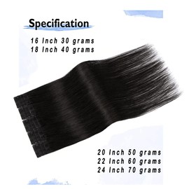 Aison Tape in Brazilian Human Hair Extensions Remy Human Hair Glue in Hair Extensions Balayage Seamless Silky Straight Skin Weft 100% Natural Hair(16Inch #1B Natural Black 20pcs 30g)