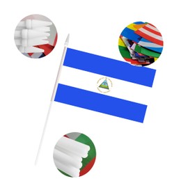 Nicaragua Nicaraguan Flags Hand Held Small Mini Nicaragua Stick Flags Miniature Nicaraguan on Stick Flags with 12.6" Solid Pole & Spear Top,Party Events Celebration,School,Grand Opening,Kids
