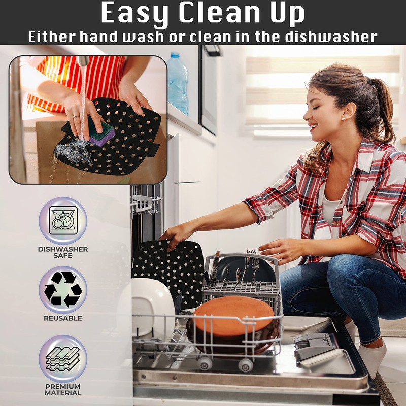 MATI 2PCS Reusable Air Fryer Liners, Non Stick Surface, Large