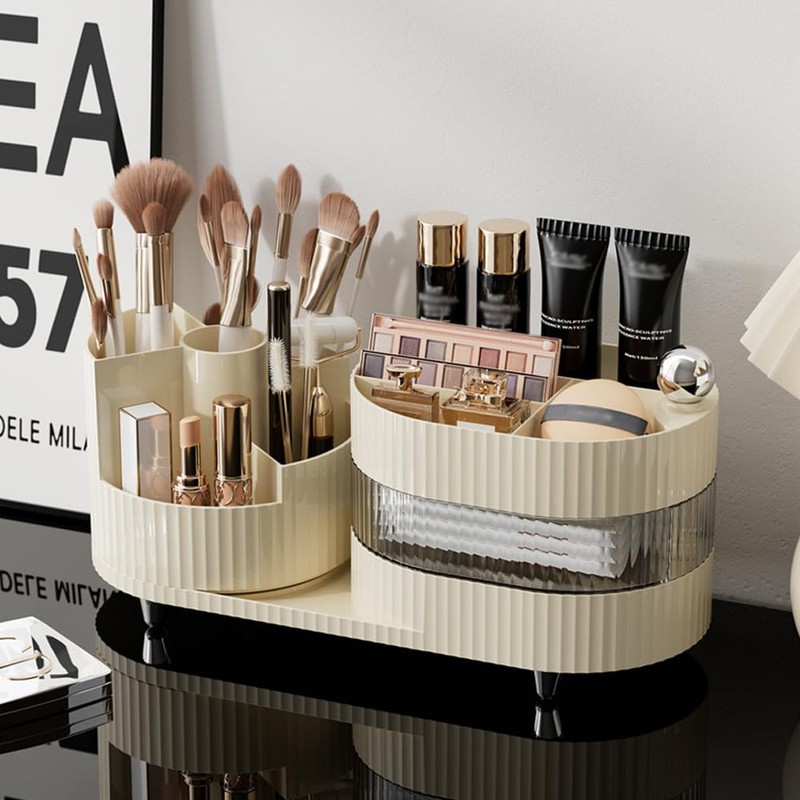 NUODWELL Makeup Organiser, Cosmetics Storage Box with 360°Rotating Makeup Brush