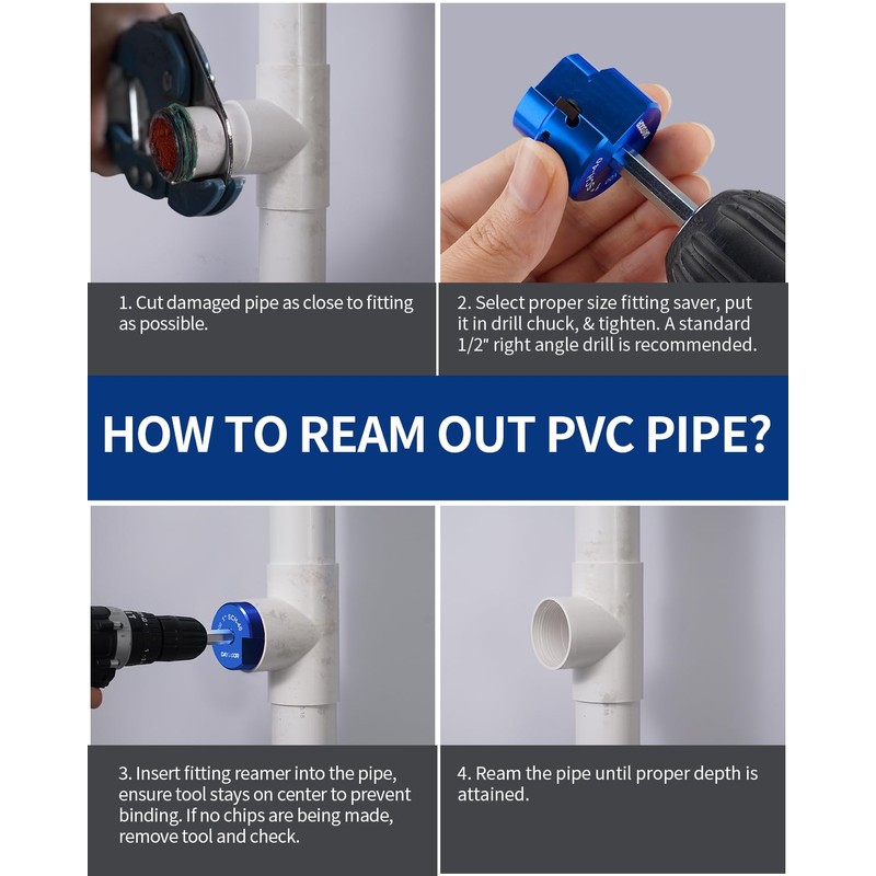 DAYDOOR 1-1/2'' PVC Pipe Reamer, 1-1/2-Inch Fitting Saver Tool with