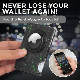 ROSSM Mens RFID Blocking Wallet - Minimalist Carbon Fiber Metal Credit Card Holder with Clip and Elastic Band for Banknotes, black, airtag