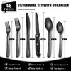 49-Piece Black Silverware Set with Organizer, Heavy Duty Stainless Steel