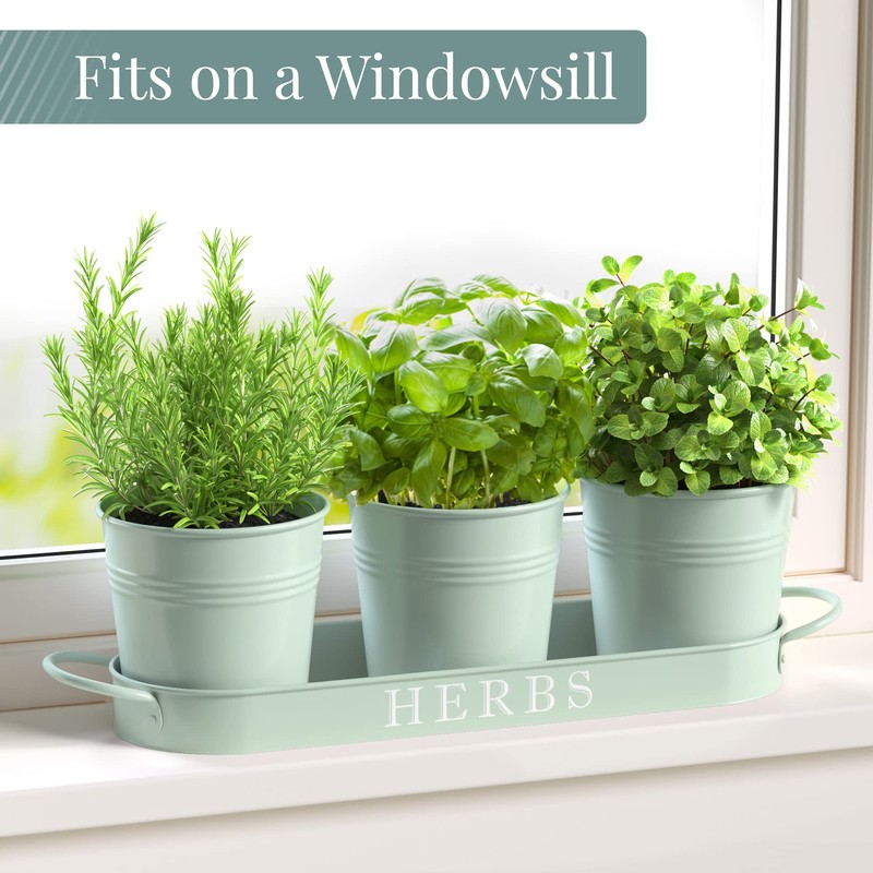 Barnyard Designs Indoor Herb Garden Planter Set with Tray, Metal