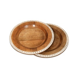 DEVLA Natural Mango Wooden Charger Plates for Dinner (13x13 Inch) | Elegant Dinner Table Decor for Weddings, Christmas, Events Decorative & Reusable, Charger Plate Set of 2