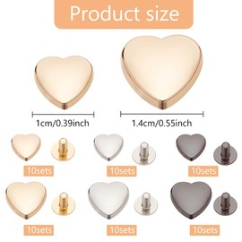 WEBEEDY 60 Sets Heart Shaped Rivets Set 3 Colors 10mm 14mm Rivets Metal Decorative Leather Rivets For Belt Clothes Purse Handbag Leather Craft DIY Handmade Accessories