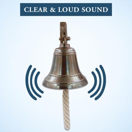 Solid Brass Wall Mounted Ship Hanging Antique Brass Bell for Reception, School, Outdoor, Indoor, Dinner & Chruch - 6 Inch by The Metal Magician
