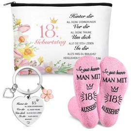 Weewooday Birthday Gift for Women Including Cosmetic Bag for Women Socks and Keyring Gift Ideas for Women Wife Mother Grandma Daughter Sister Girlfriend Teenager, As shown in the picture, 18 Years