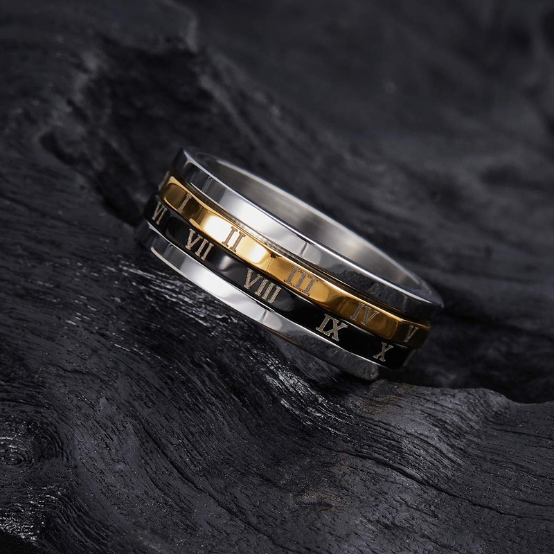 King Will 8mm Spinner Stainless Steel Ring Rotatable Roman Numerals