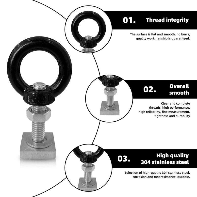 4 Pack M8 T-Slot Bolt with Eye Nut, Stainless Steel
