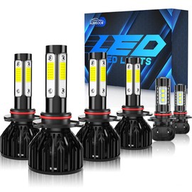 AUIMSOCO 4side LED Headlight High Low Beam Fog Light Bulbs Kit 6500K White 9005+9006+9145