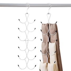 1 Pack Scarf Hanger,Scarf Organizer with 12 Hooks,Foldable Tie Hanger for Wardrobe,Space Saving Closet Organizer for Scarves,Shawl,Belt,Tie (White)