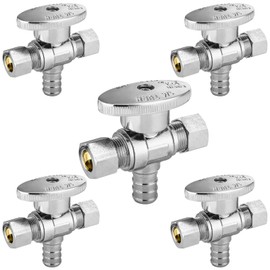 HeSun 5-PCs Dual Compression Outlet Angle Stop Valve, 1/2" PEX-B x 3/8" OD Comp x 3/8" OD Comp, 1/4-Turn Shut Off Valve for Bathroom, ASTM F1807