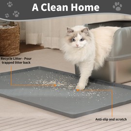 Petvolve Cat Litter Mat, Silicone Litter Box Mat- 34"X23" Large Kitty Litter Trapping Mat, Non-Slip Cats Scratch Pad,Less-Mess Waterproof & Foldable Litter Pad (1 Pack-Grey)