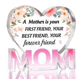 Mothers Day Gifts Best Mom Gifts -Gifts for Mom from Daughter Son - Best Mom Ever Gifts Unique Mother Birthday Acrylic Heart-Shaped Plaque Desk Decorations Present for Mom Christmas Anniversary