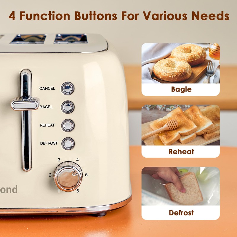 Roter Mond Toaster 4 Slice Retro Stainless Steel with Extra