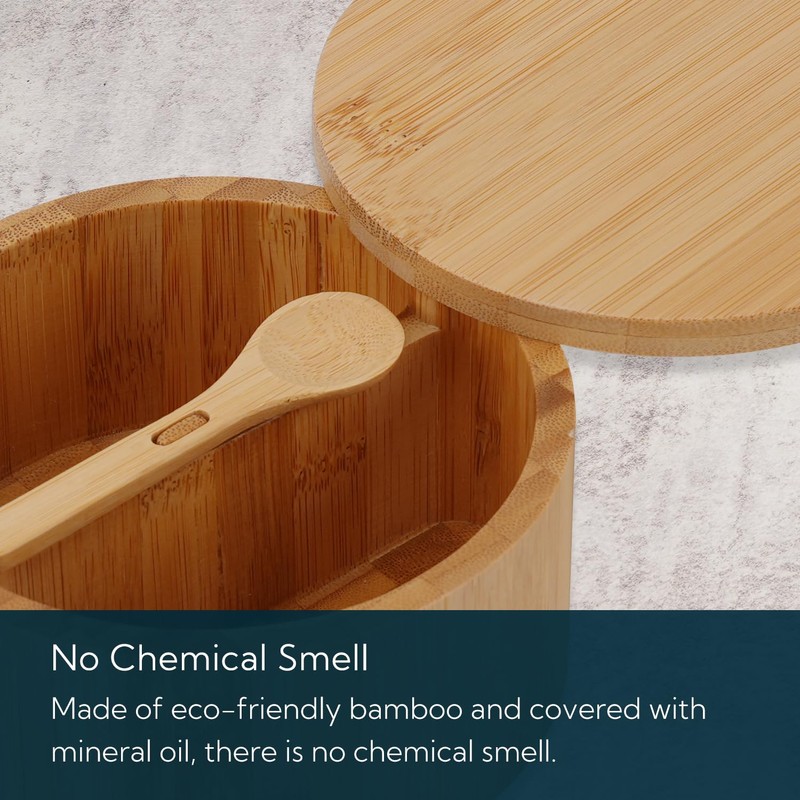 KITCHENDAO Bamboo Salt and Pepper Bowl Box Cellar Container Divided,