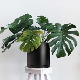 Austin Avenue Accents Black Modern Flower Pot with Round Saucer - Fits Mid-Century Modern Plant Stand - 10 Inch Planter - Matte Black Powder Coated Aluminum